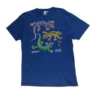 RTP Apparel Lizards On Blue Short Sleeve T-Shirt, Size XL